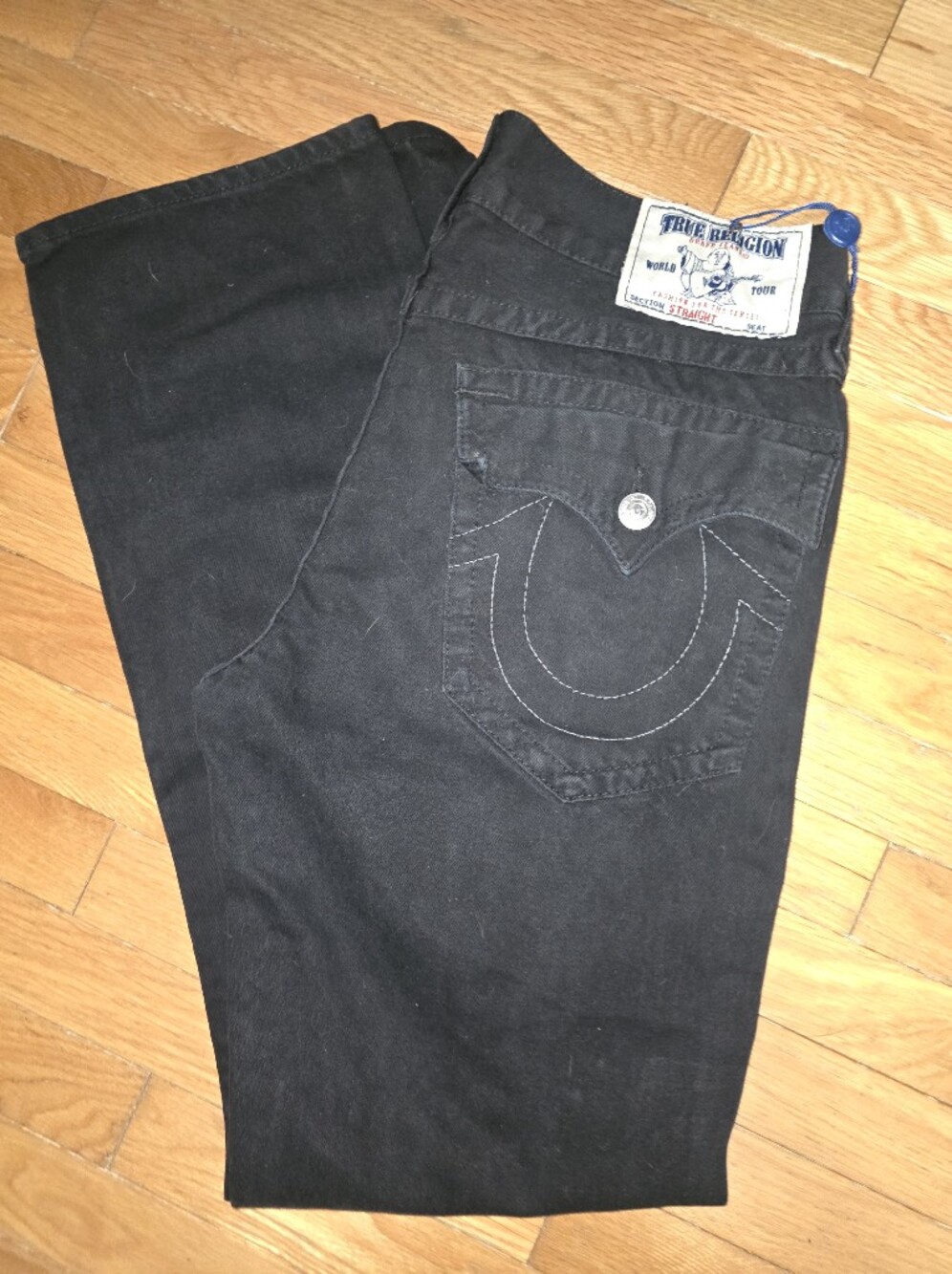 MEXICO True Religion Men's Black JEANS WHITE STITCHED SIZE 34X34 MADE IN NICE! - Picture 12 of 13